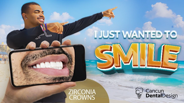 smiling for his dental work in cancun
