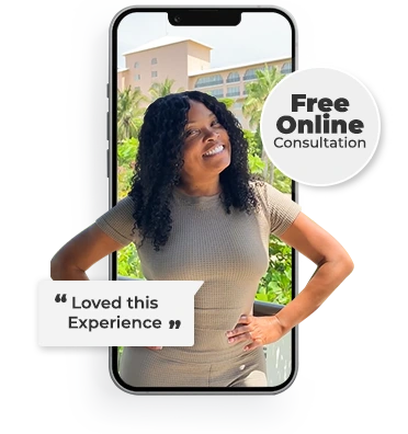 black woman patient at cancun dental design smiling with his snap-on dentures