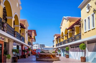 A modern dental plaza in Los Algodones, also known as 'Molar City,' famous for having the highest concentration of dentists in the world for cross-border patients.